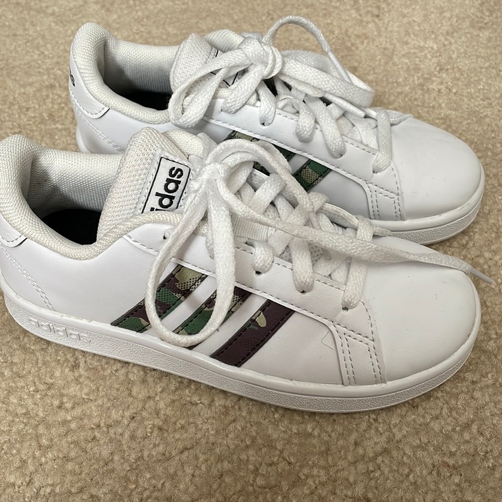 Adidas White and Camo Kids shoes size 11.5k